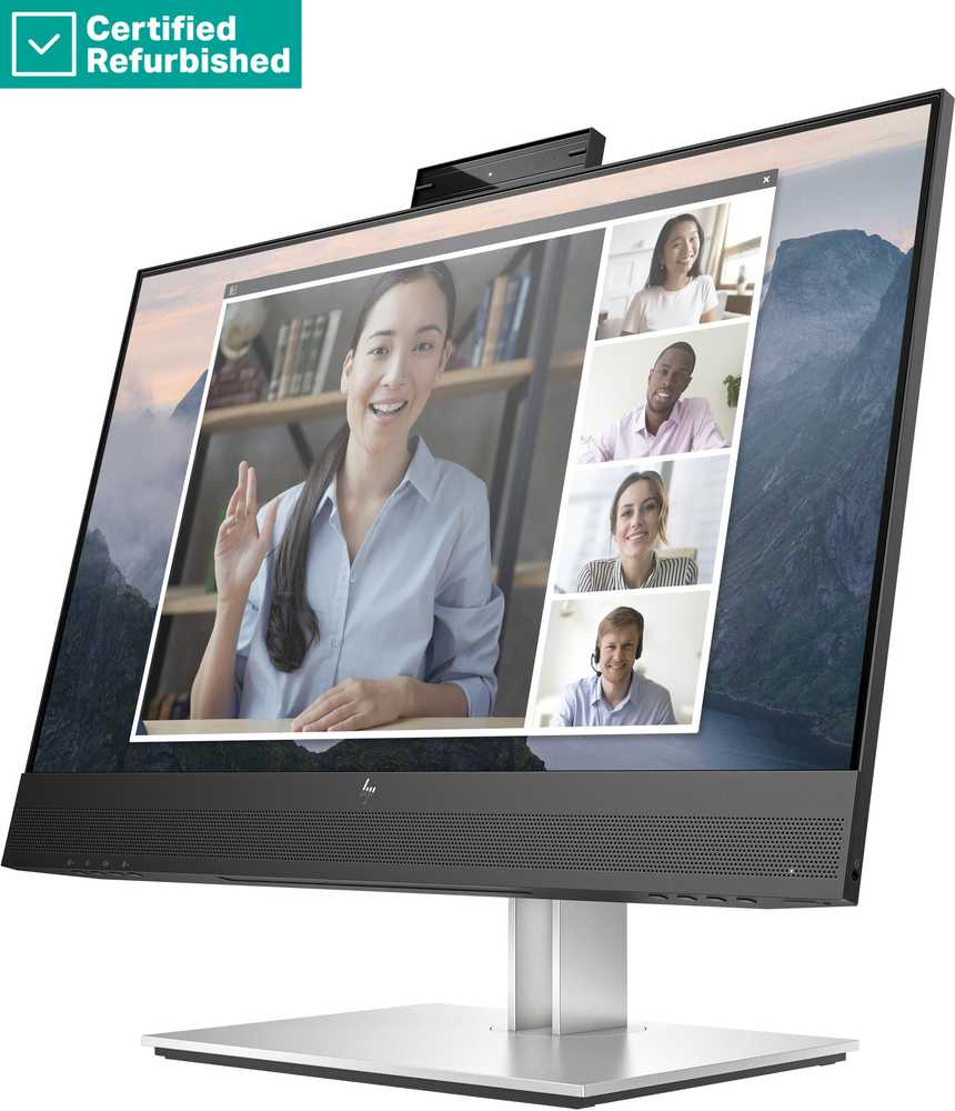 Hewlett Packard (HP) RENEW Sidabrinis HP E24mv G4 FHD Conferencing Monitorius - 23.8" 1920x1080 FHD 250-nit 60Hz AG, IPS, HDMI/VGA/DisplayPort, 4x USB-A, speakers, 5MP webcam, height adjustable/tilt/swivel/pivot, 1 metai (Atnaujinta)