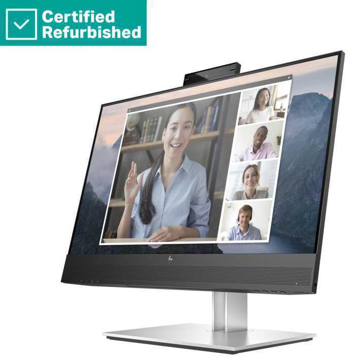 Hewlett Packard (HP) RENEW Sidabrinis HP E24mv G4 FHD Conferencing Monitorius - 23.8" 1920x1080 FHD 250-nit 60Hz AG, IPS, HDMI/VGA/DisplayPort, 4x USB-A, speakers, 5MP webcam, height adjustable/tilt/swivel/pivot, 1 metai (Atnaujinta)