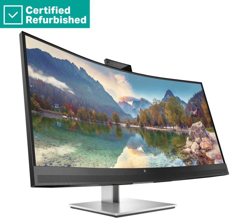 Hewlett Packard (HP) RENEW Sidabrinis HP E34m G4 Curved Conferencing Monitorius - 34" 3440x1440 WQHD 400-nit 75Hz AG, Curved, VA, USB-C(65W)/HDMI/DisplayPort, 4x USB-A, speakers, 5MP webcam, RJ-45 LAN, height adjustable/tilt/swivel, 1 metai (Atnaujinta)