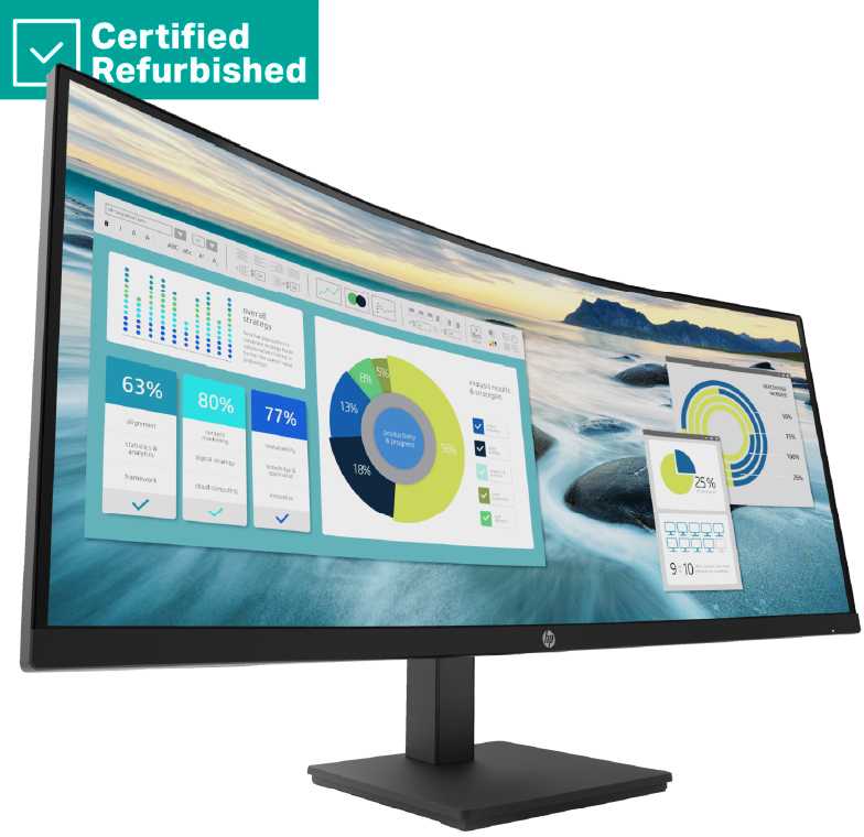 Hewlett Packard (HP) RENEW Sidabrinis HP P34hc G4 Curved Charging Monitorius - 34" 3440x1440 WQHD 250-nit 100Hz AG, Curved, VA, USB-C(65W)/HDMI/DisplayPort, 4x USB-A, speakers, height adjustable/tilt, 1 metai (Atnaujinta)