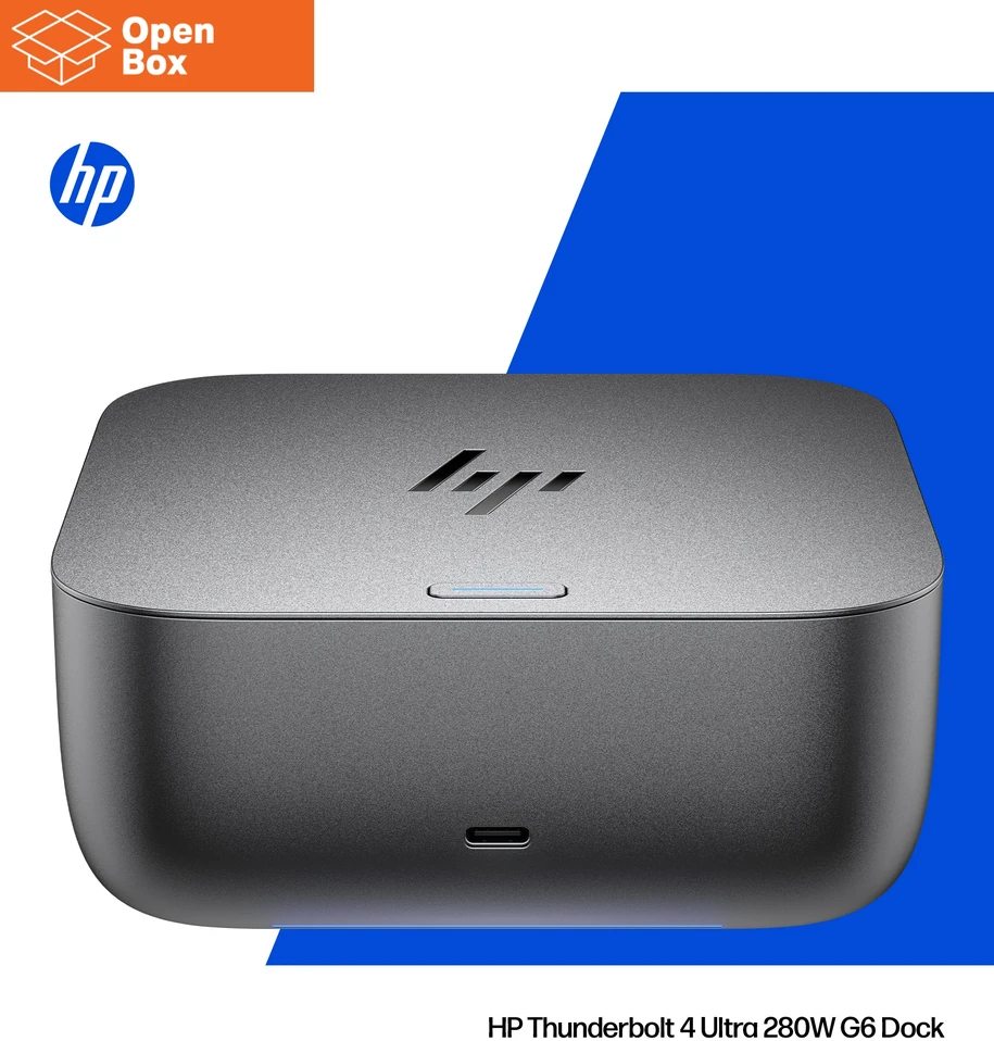 HP Thunderbolt 4 Ultra Dock - OPENBOX - G6 280W w/Combo Cable - 5x USB-A, 2x USB-C, 1x USB-C Thunderbolt 4, 2x DisplayPort, 1x HDMI, 1x RJ-45, Meteor Sidabrinis, 3 metai (Pažeista pakuotė)