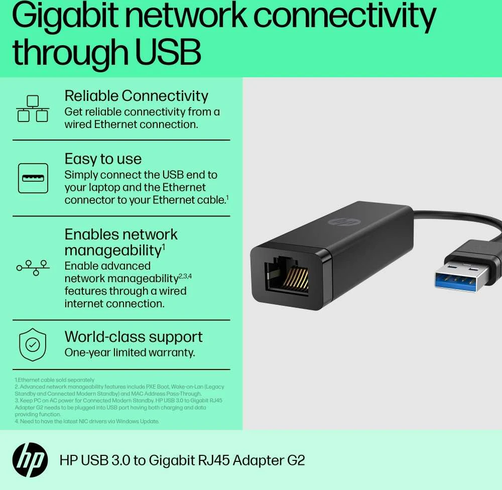 Hewlett Packard (HP) HP USB 3.0 į RJ-45 10/100/1000 Gigabit LAN Ethernet RJ45 Adapteris G2
