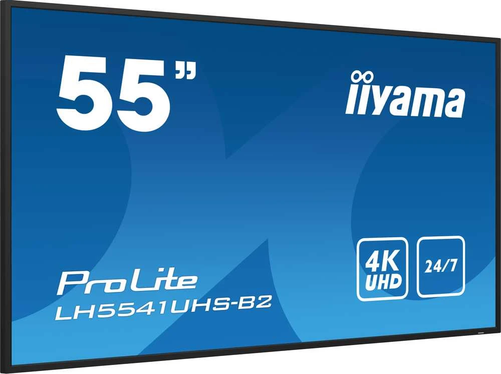 Monitorius IIYAMA LH5541UHS-B2 55 colių 3840 x 2160 4K UHD IPS skydelis 1 Precent Haze Landscape ir Portretas režimas Garsiakalbiai 2x 10W VGA 3x HDMI 500cd/m2