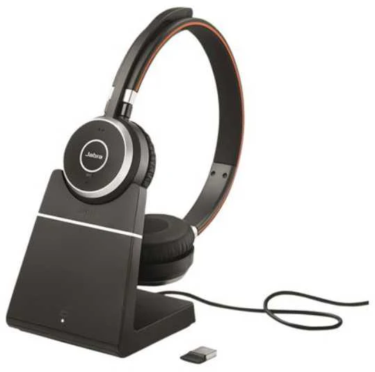 Jabra Evolve 65 SE UC Stereo Belaidės ausinės su mikrofonu, Bluetooth, Charging Stovas