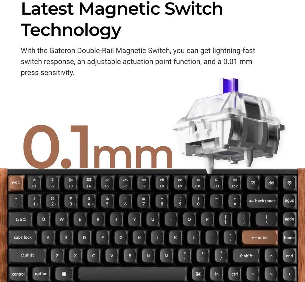 Keychron K2 HE Wireless (K2H-F1) - US išdėstymas - Hot-Swappable Gateron Magnetic Nebula - Carbon Juodas (Juoda) Magnetinė Belaidė Žaidimų Klaviatūra