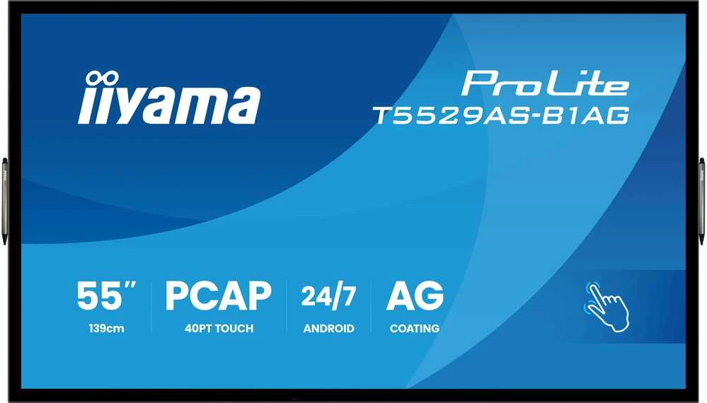 „Iiyama“ 55 colių „viskas viename“ monitorius su „Android 14“ operacine sistema, 20 taškų jutikliniu ekranu, 3840 x 2160 raiška, 4K UHD raiška, apsauga nuo akinimo, garsiakalbiai, 2 HDMI + USB-C (DP-Alt), 450 cd/m² / 4 GB RAM / 32 GB atminties, RS232C, 2 USB 2.0, LAN, WIFI, veikimas visą parąiiSignage2