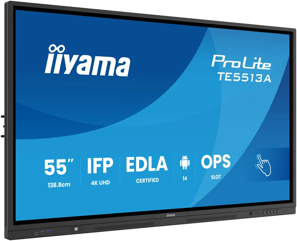 Monitorius iiyama ProLite TE5513A-B3AG 16:9 4K IPS 8ms HDMI DisplayPort USB-C USB LAN RS232 VESA Speaker Touch WiFi Juodas