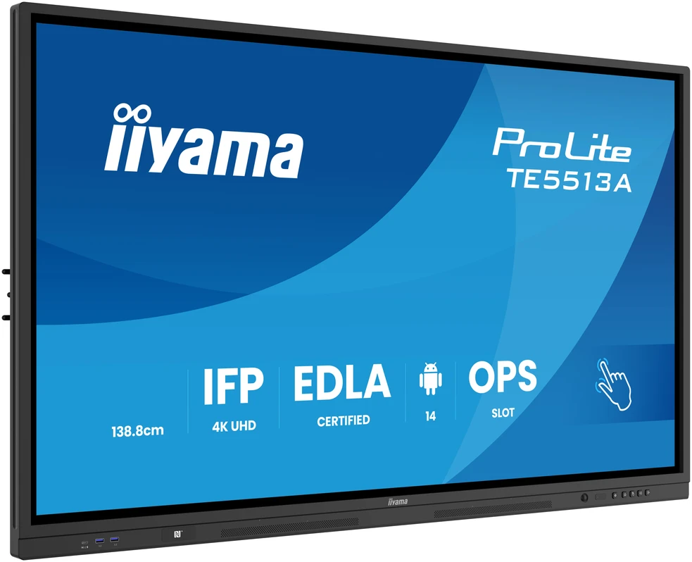 Monitorius iiyama ProLite TE5513A-B3AG 16:9 4K IPS 8ms HDMI DisplayPort USB-C USB LAN RS232 VESA Speaker Touch WiFi Juodas