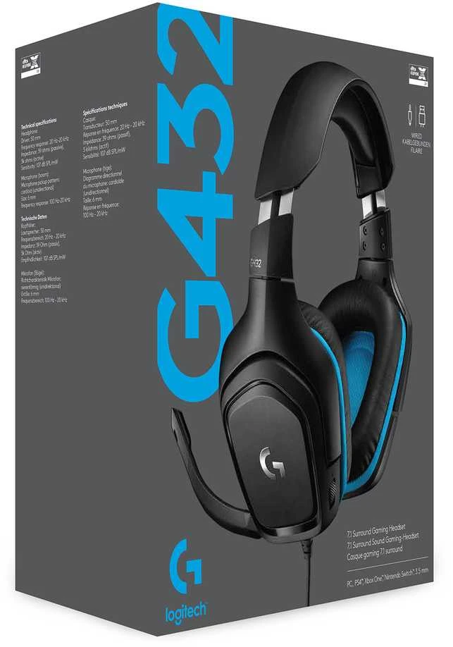 Logitech G432 7.1 Surround Sound ausinės su laidu žaidimams, Juodos