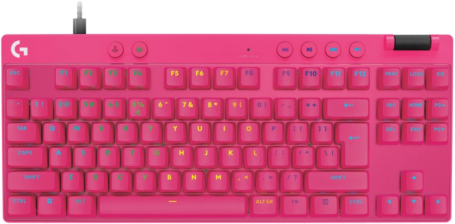 Klaviatūra žaidimams Logitech G Pro X TKL Rapid Magenta su laidu magnetyczno-analogowe su pašvietimu rožinė