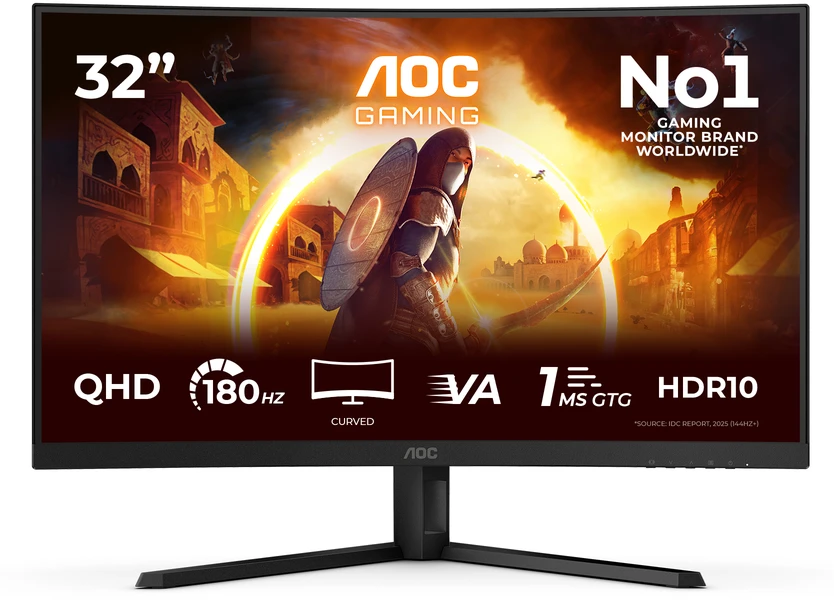 Žaidimų monitorius AOC CQ32G4VE, 31.5",Curved/ VA panel/ QHD(2560x1440), /180 Hz/ 0.5 ms, HDR10, FreeSync Premium HDMI, DisplayPort