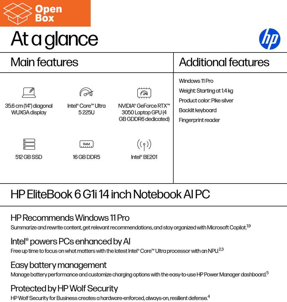 Nešiojamas kompiuteris HP EliteBook 6 G1i 14 - OPENBOX - Ultra 5-225U, 16GB, 512GB SSD, 14 WUXGA 300-nit AG, 5MP IR cam, WWAN-ready, Smartcard, FPR, US backlit klaviatūra, 56Wh, Win 11 Pro, 1 metai (Pažeista pakuotė)