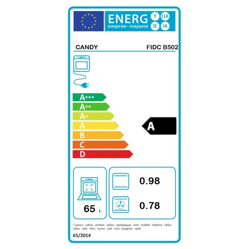 CANDY Orkaitė FIDC N502, Plotis 60 cm, A energinė klasė, Juodas spalva