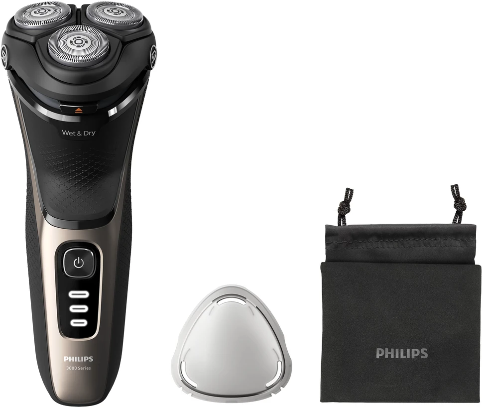 Elektrinis Skustuvas - Philips S3242/12 rotacinis skustuvas, įkraunamas, plaunamas, 60 minučių veikimo laikas, juodas, auksinis