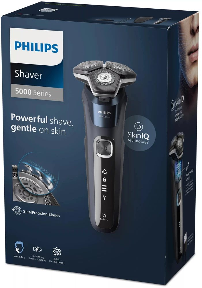 Philips Series 5000 drėgno ir sauso skutimo elektrinė barzdaskutė S5885/35, SkinIQ, SteelPrecision blades, 360-D flexible heads, PowerAdapt Sensor/Damaged package (Pažeista pakuotė)