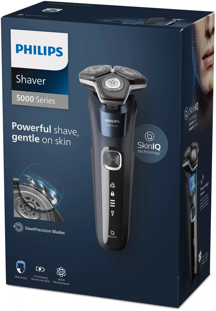Philips Series 5000 drėgno ir sauso skutimo elektrinė barzdaskutė S5885/35, SkinIQ, SteelPrecision blades, 360-D flexible heads, PowerAdapt Sensor/Damaged package (Pažeista pakuotė)