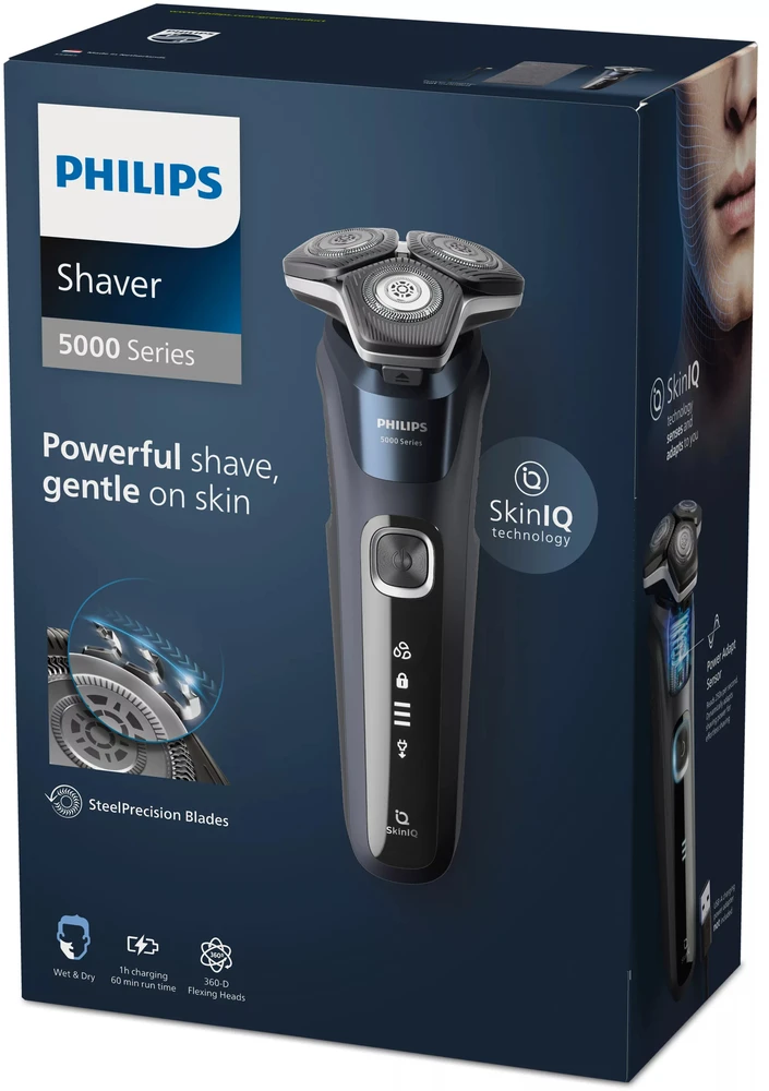 Philips Series 5000 drėgno ir sauso skutimo elektrinė barzdaskutė S5885/10, SkinIQ, SteelPrecision blades, 360-D flexible heads, PowerAdapt Sensor /Damaged package (Pažeista pakuotė)