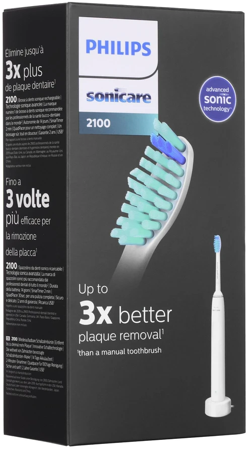 Philips Sonicare 2100 pakuotė su dantų šepetėlio detalėmis