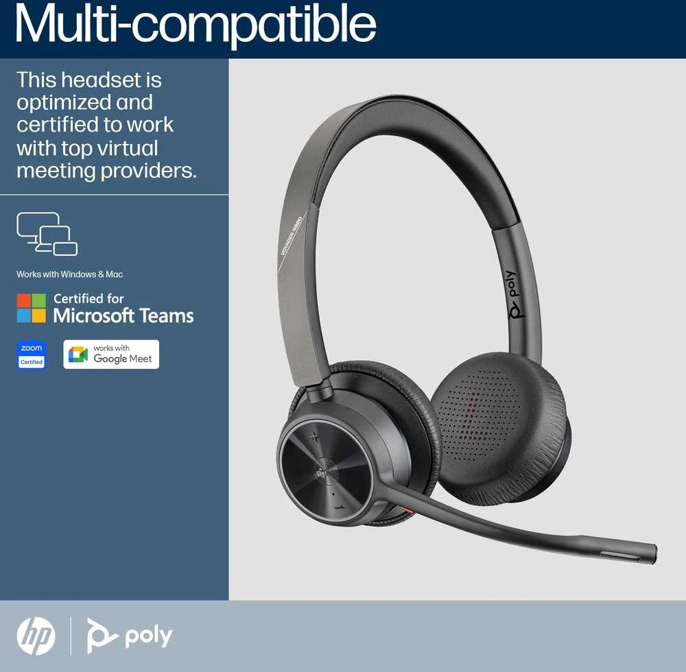 Hewlett Packard (HP) Poly Voyager 4320 Microsoft Teams Certified Ausinės + BT700 dongle + Charging Stovas