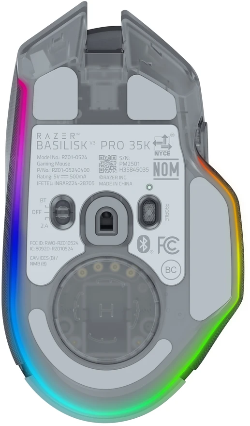 Razer Basilisk V3 Pro 35K Belaidė pelė žaidimams RF belaidė+Bluetooth+USB-A 35000 DPI, Phantom Baltas