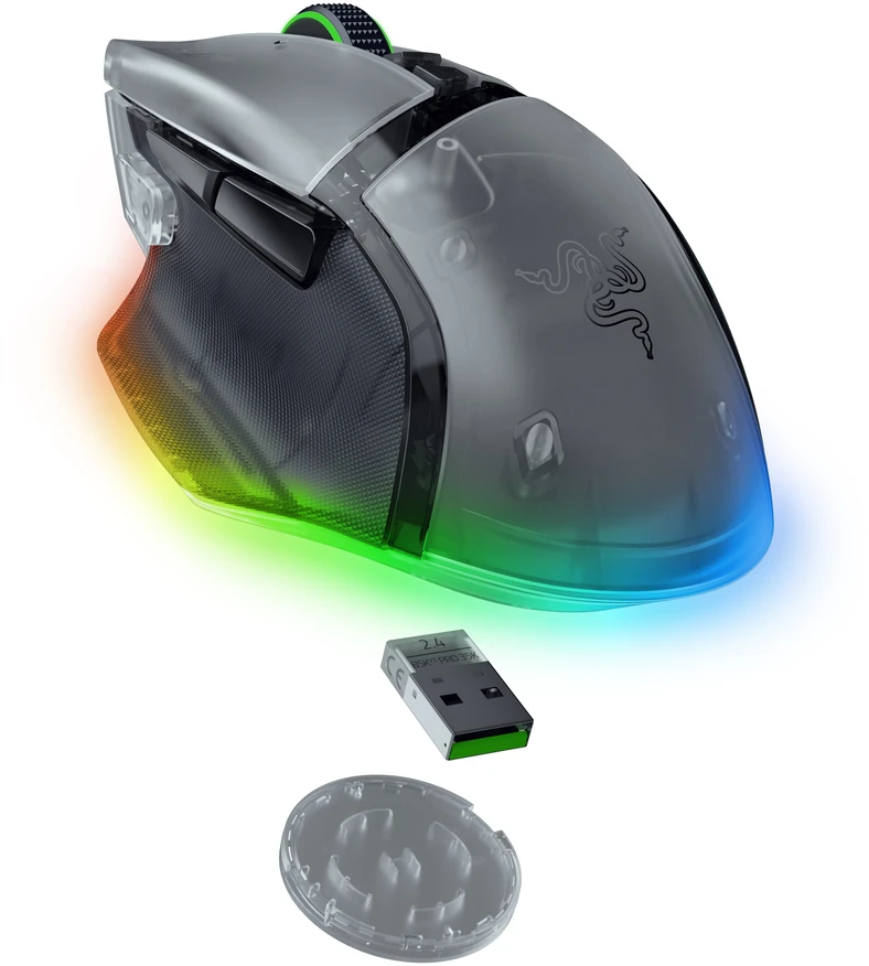 Razer Basilisk V3 Pro 35K Belaidė pelė žaidimams RF belaidė+Bluetooth+USB-A 35000 DPI, Phantom Baltas