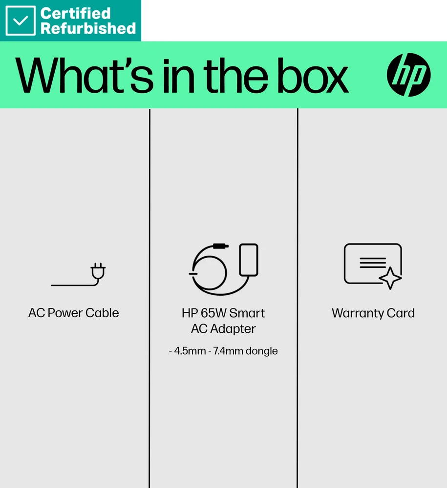 Hewlett Packard (HP) RENEW GOLD HP 65W Smart AC Power Adapteris Notebook Charger 4.5mm barrel tip w/ 7.4mm dongle / fits HP 200-series, ProBook 400/600-series, EliteBook 700/800-series (Atnaujinta)