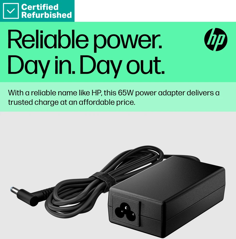 Hewlett Packard (HP) RENEW GOLD HP 65W Smart AC Power Adapteris Notebook Charger 4.5mm barrel tip w/ 7.4mm dongle / fits HP 200-series, ProBook 400/600-series, EliteBook 700/800-series (Atnaujinta)
