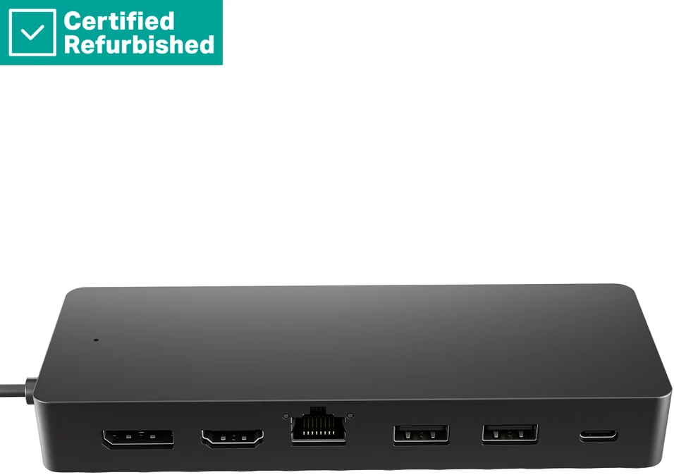 Hewlett Packard (HP) RENEW GOLD HP Universal USB-C Multiport Travel Hub 65W - 2 x USB 3.2, 2 x USB-C, 1 x DP, 1 x HDMI, 1 x RJ-45, 1 year (Atnaujinta)