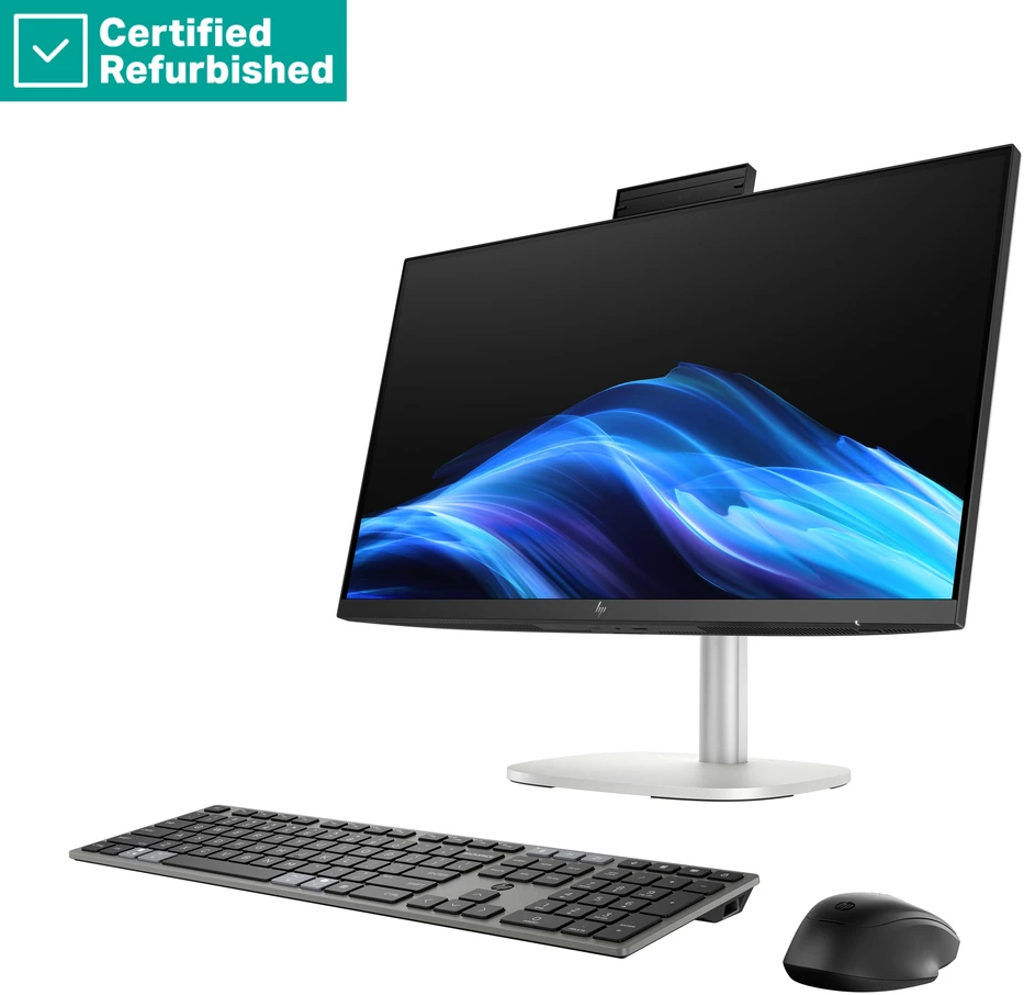 Stacionarus kompiuteris Hewlett Packard (HP) RENEW Sidabrinis HP EliteStudio 8 G1i AIO All-in-One 24 - Ultra 7-265, 16GB, 512GB SSD, 23.8 FHD Non-Touch AG, Height Adjustable, USB Mouse, Win 11 Pro, 1 metai