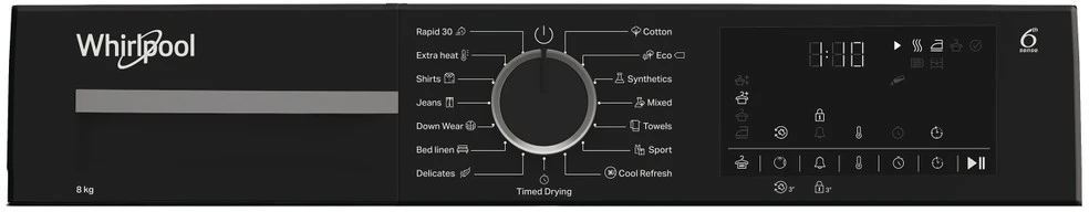 „Whirlpool“ džiovyklė | WPS D8 WBS EE | Energijos vartojimo efektyvumo klasė D | Priekinis pakraunamas | 8kg | Šilumos siurblys | Skaitmeninis | Gylis 55 cm | Baltas