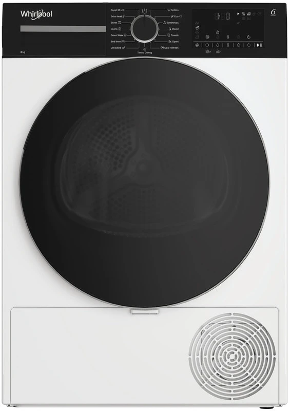 „Whirlpool“ džiovyklė | WPS D8 WBS EE | Energijos vartojimo efektyvumo klasė D | Priekinis pakraunamas | 8kg | Šilumos siurblys | Skaitmeninis | Gylis 55 cm | Baltas