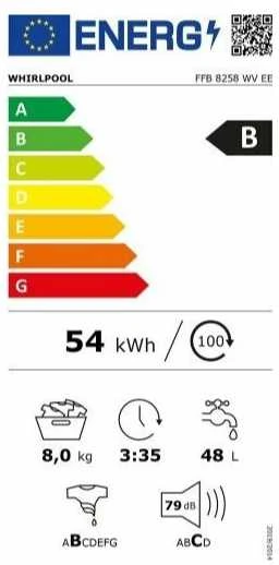 WHIRLPOOL Skalbimo mašina - Dryer FFWDB 864349 BV EE, 1400 rpm, Energy class D, 8kg - 6kg, Gylis 54 cm, Inverter motor, Steam Refresh