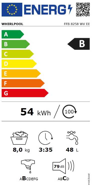 WHIRLPOOL Skalbimo mašina FFB 8258 WV EE, 8kg, 1200 rpm, Energy class B, Gylis 63 cm, Steam refresh