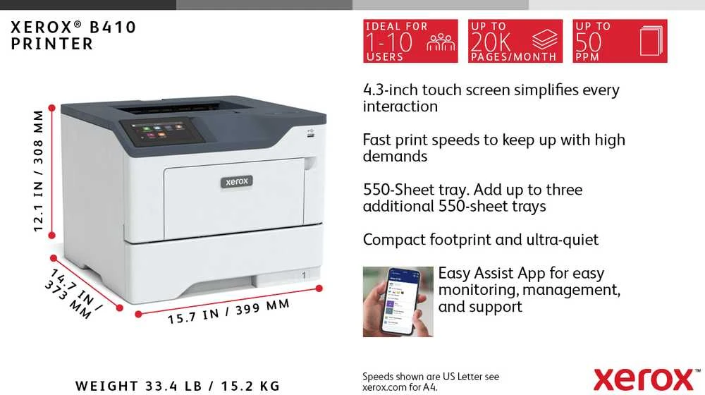 Xerox B410 A4 mono spausdintuvas 47ppm
