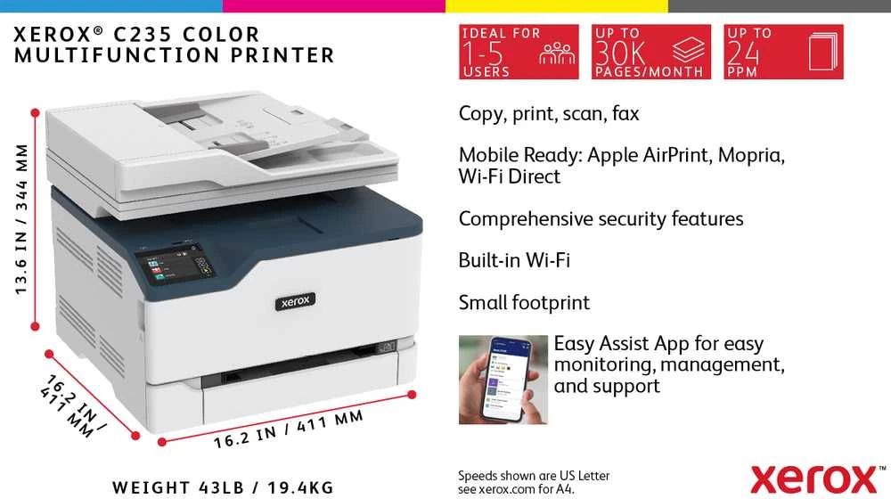 Spausdintuvas Xerox C235, USB, WiFi, Baltos/Pilkos spalvos