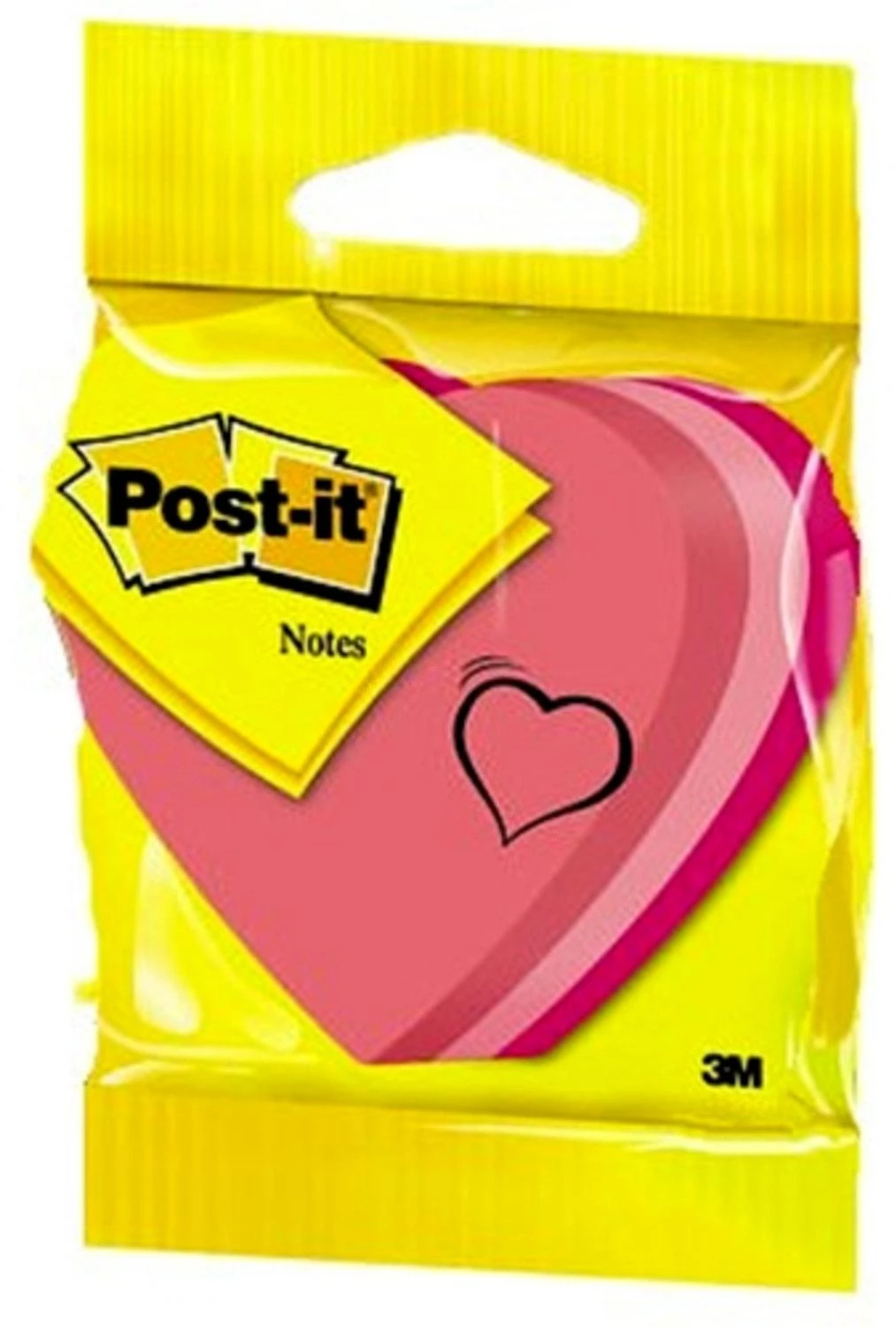 Rausvi širdelės formos Post-it lapeliai pakuotėje