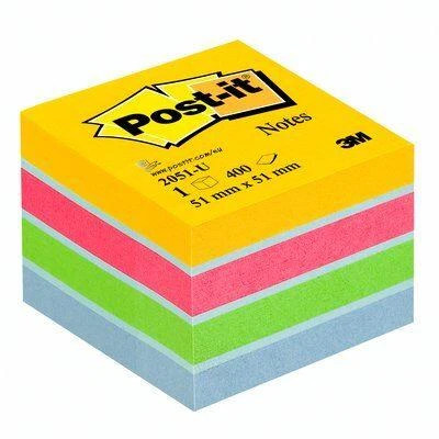 3M Lipnių lapelių kubas Post-it Mini Lemon, 51 x 51 mm, 400 lapelių, įvairios spalvos
