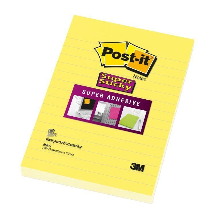 Post-it Super Sticky geltoni linijuoti lapeliai