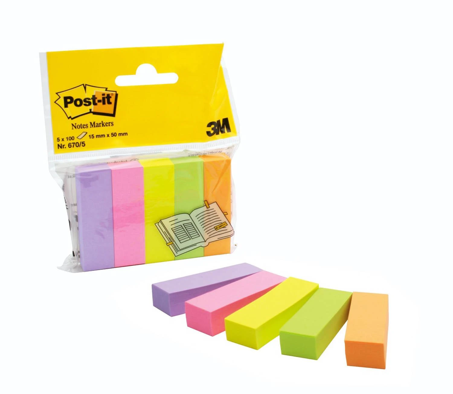 3M Lipnūs žymekliai Post-it, 15 x 50 mm, 5 spalvos