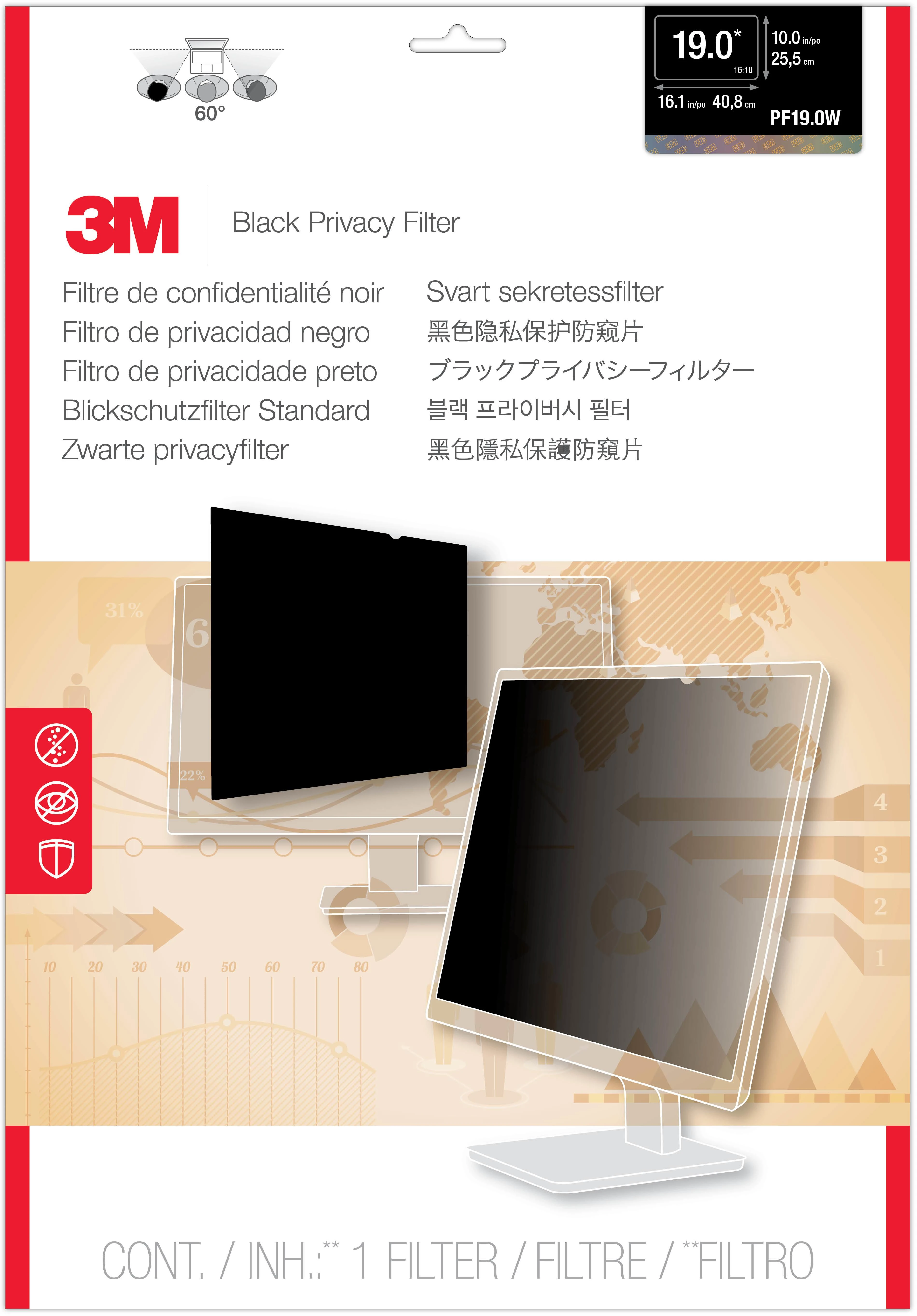 3M PF190C4B privatumo filtras juodas, skirtas 48,3 cm 19,0 5:4