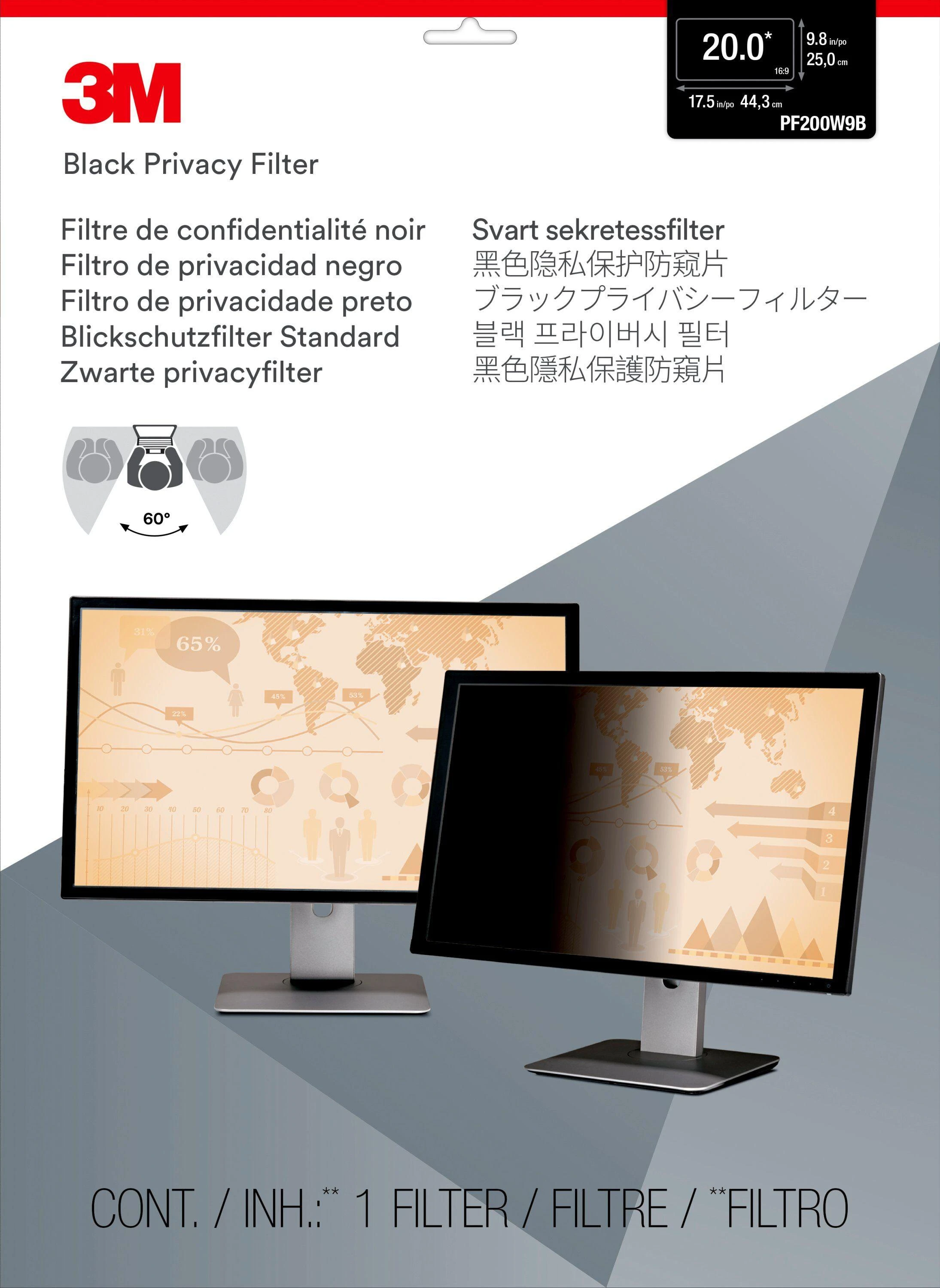3M F20.0W9 Privacy Filter for LCD Monitorius 20" Juodas, 443 x 250 mm