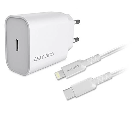 4smarts VoltPlug 20W PD USB-C Laidinis įkroviklis with USB-C to Lightning cable baltos spalvos