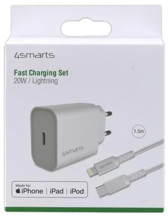 4smarts VoltPlug 20W PD USB-C Laidinis įkroviklis with USB-C to Lightning cable baltos spalvos