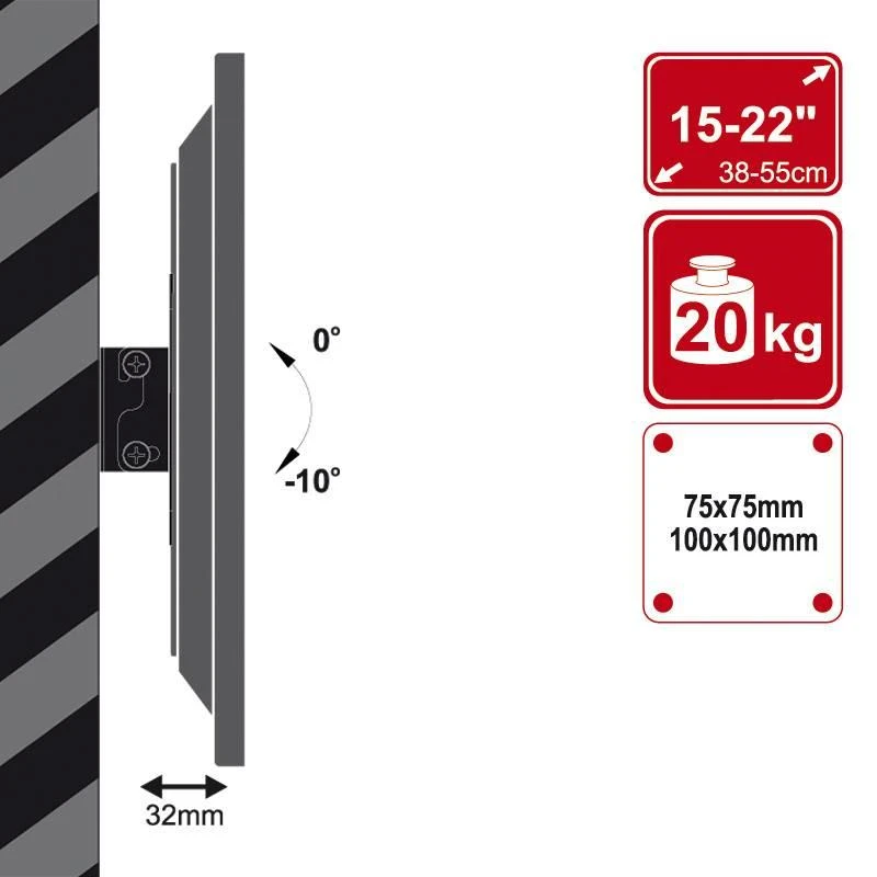 4World LCD/PDP sieninis laikiklis 15-22"