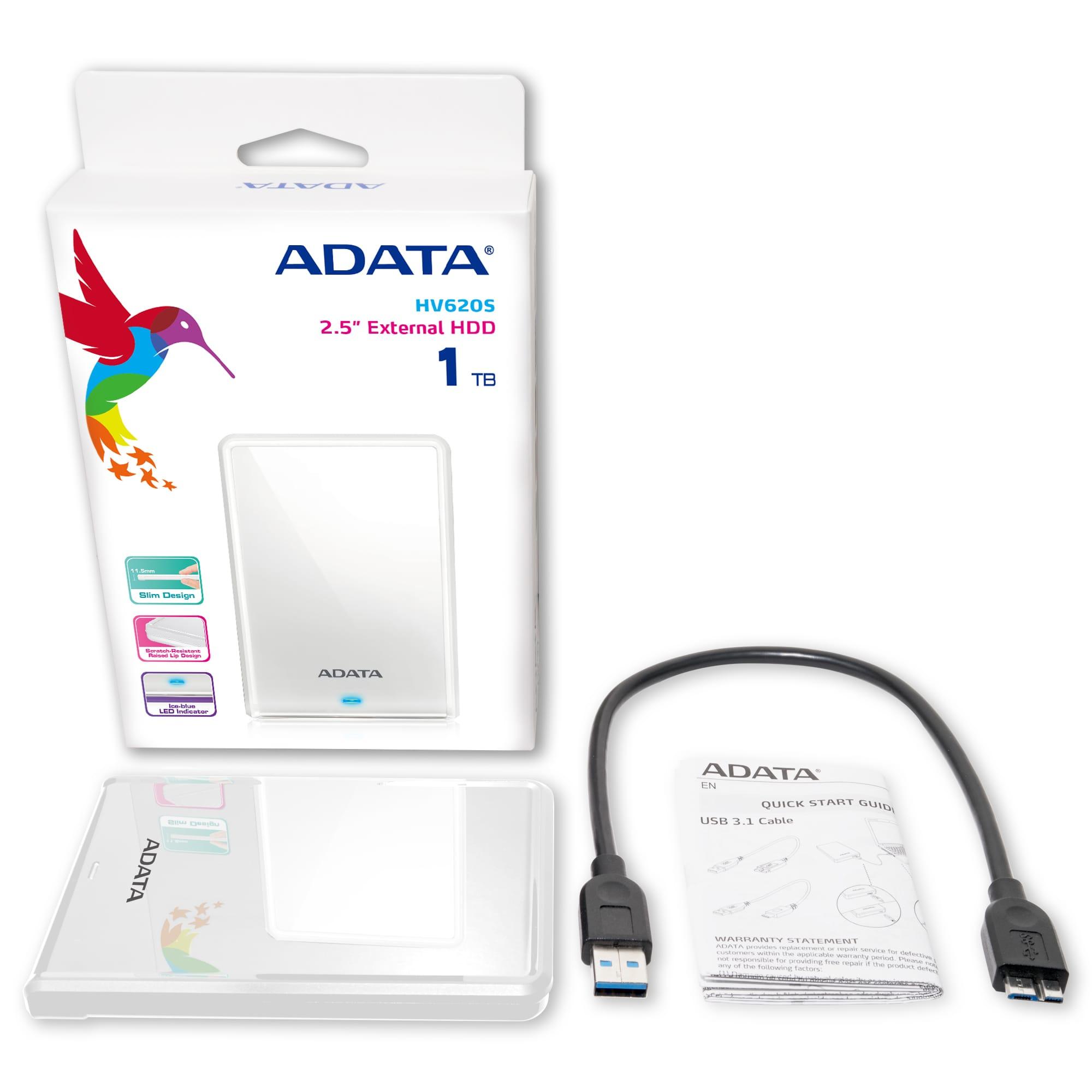 Išorinis kietasis diskas Adata HV620S 1TB 2.5", USB 3.1 (suderinamas su USB 2.0), Baltas