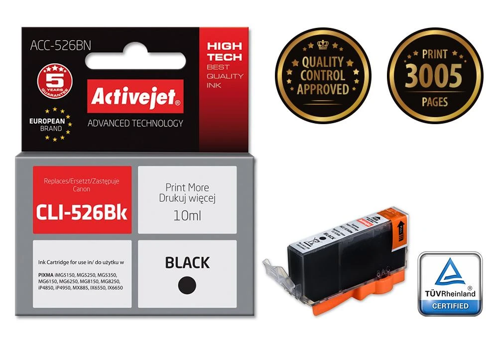 Rašalo Kasetė - Activejet ACC-526BN Juoda, 10 ml