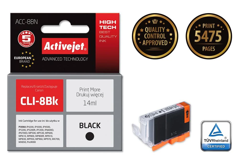 Activejet ACC-8BN rašalas, skirtas Canon spausdintuvams, pakeičia Canon CLI-8Bk