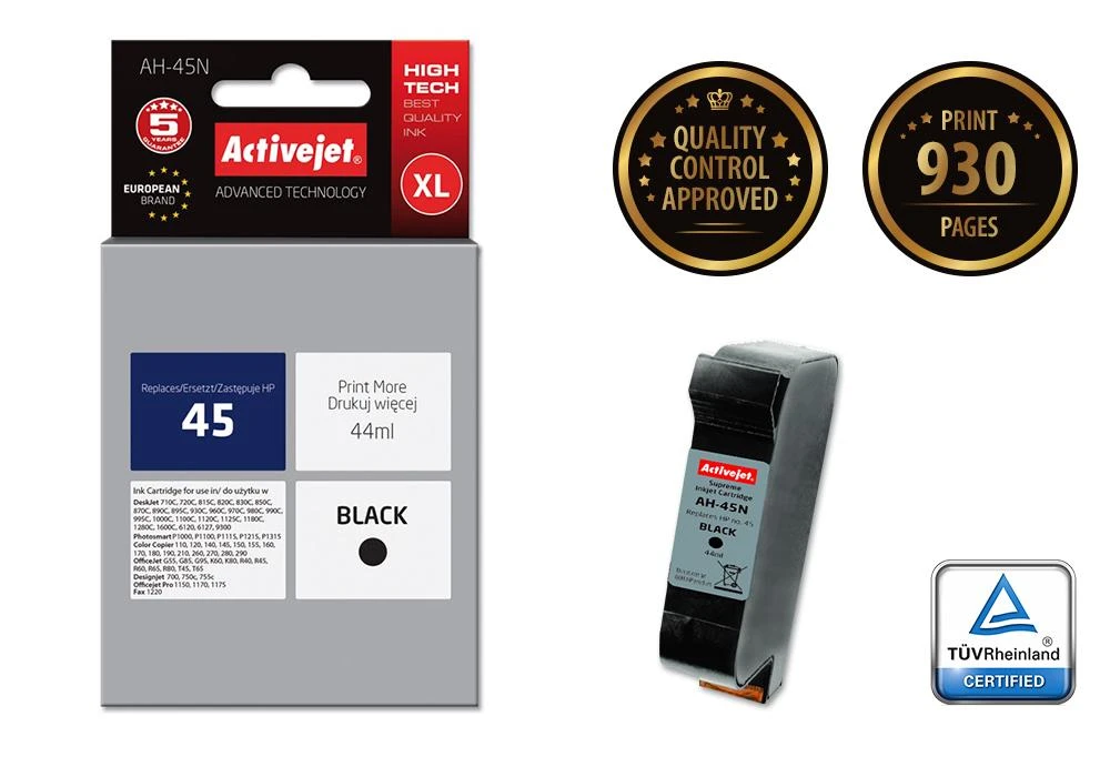 Rašalo kasetė Activejet AH-45N (pakeitimas HP 45 51645A; Supreme; 44 ml; juodas)