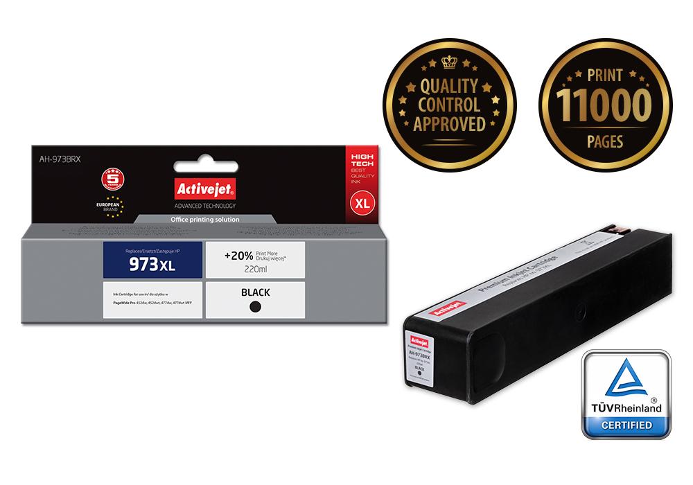 Rašalo kasetė Activejet AH-973BRX (pakaitinė HP 973XL L0S07AE, Premium, 220 ml, juoda)
