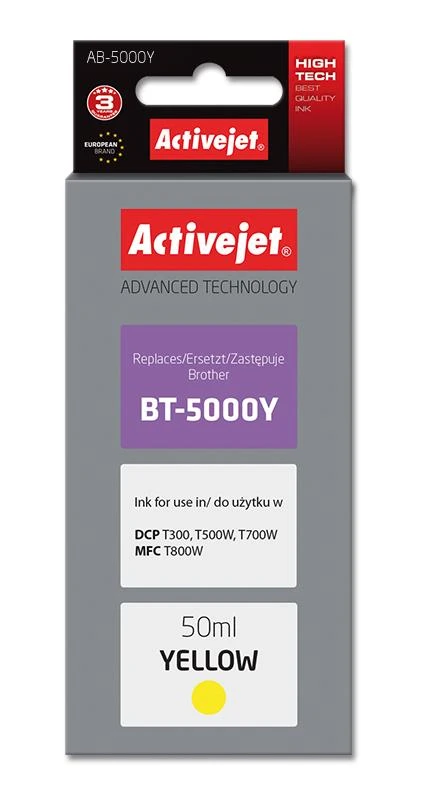 Activejet ink for Brother BT-5000Y - Compatible - Geltona - Brother - DCP-T300  DCP-T500W DCP-T700W MFC T800W DCP-T310 DCP-T510W DCP-T710W MFC T910W - 1  pc(s) - High (XL) Yield | Varle.lt